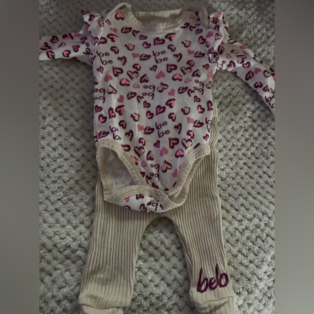 Bebe Pink and Cream Matching Bodysuit Set
